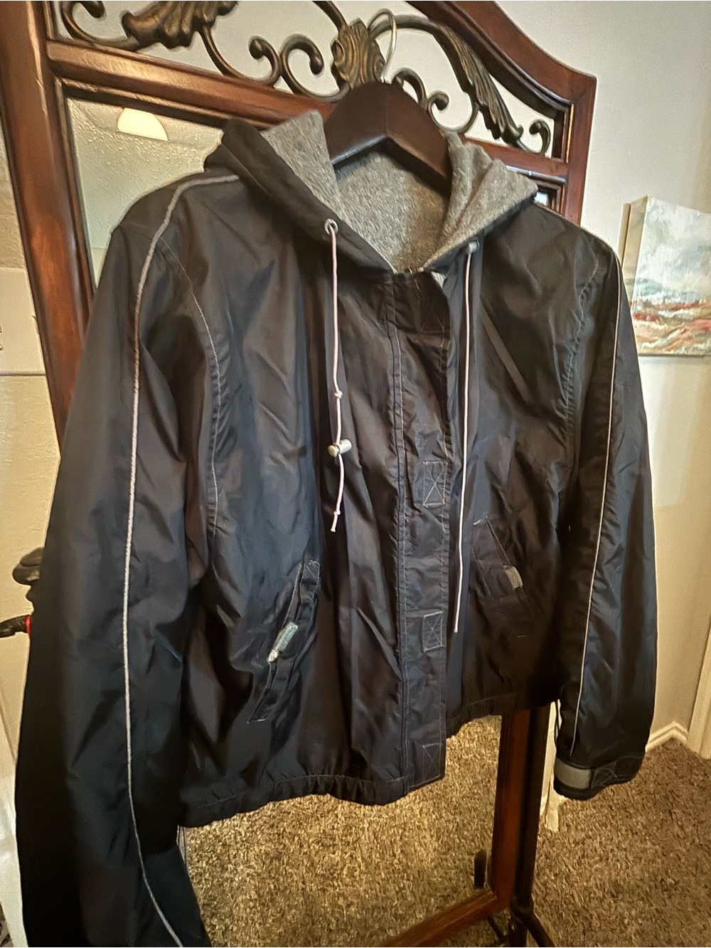 Unisex Lined Windbreaker Jacket XL Black Gray Hooded